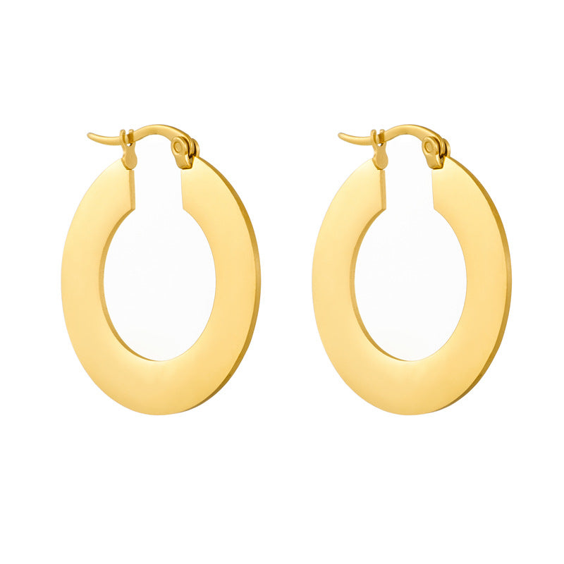 Minimalist Geometric Stainless Steel Hoop Earrings with Polished Finish and Cool-Tone Aesthetic