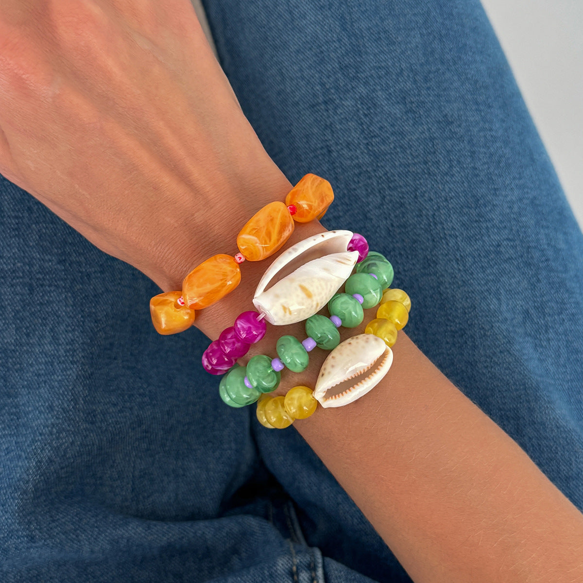 Exaggerated Bohemian Resin Shell Animal Bracelet Set for Women