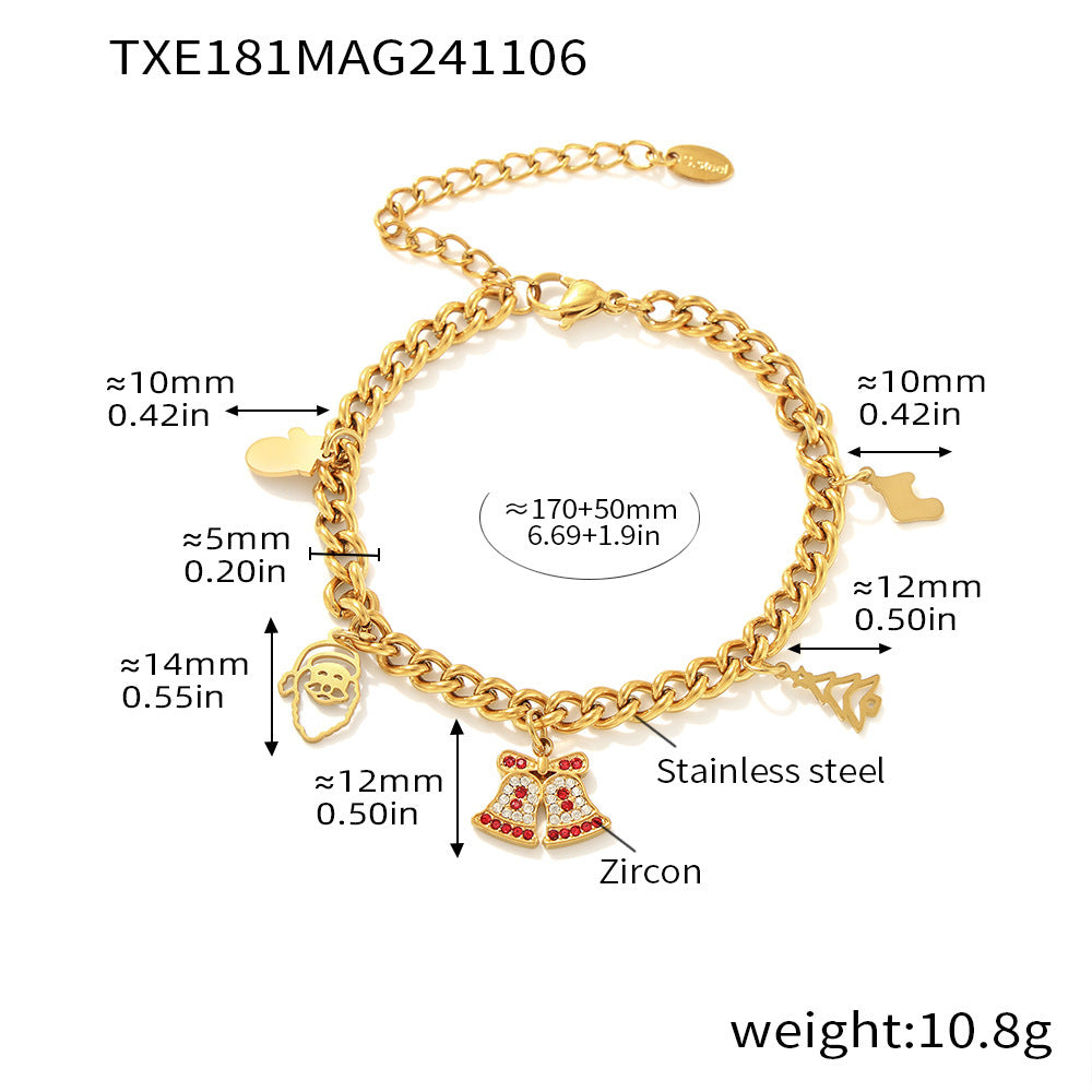 Conjunto de collar y pulsera con colgante de noria de estilo de lujo en acero inoxidable con detalles de diamantes de imitación y acabado chapado para mujer