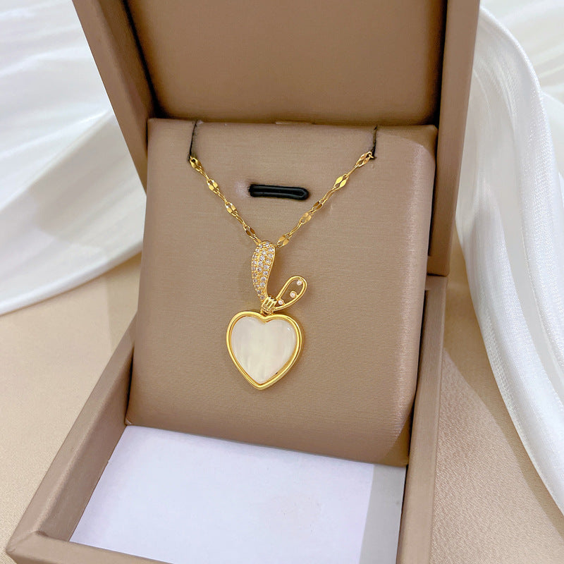 Collana Minimalista con Ciondolo a Cuore con Orecchie di Coniglio per Donna con Catena in Acciaio Inossidabile e Accenti di Strass