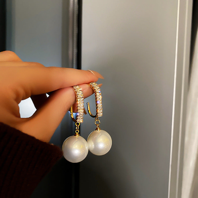 Minimalist Geometric Drop Earrings with Zircon and Pearl Accents in Gold-Plated Copper and 925 Sterling Silver Posts