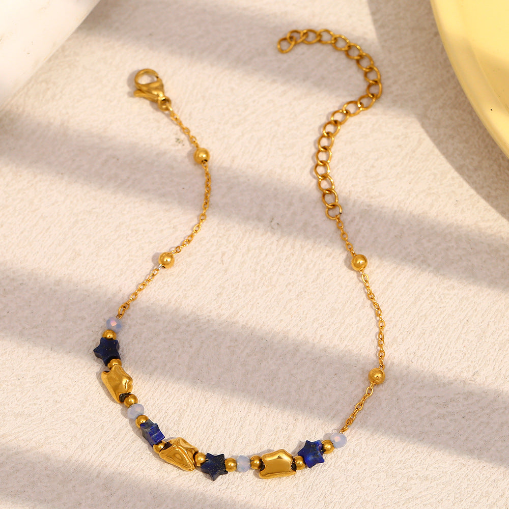 Fashionable Geometric Stainless Steel Plated 18K Gold Star Bracelet for Women with Pearl Accent