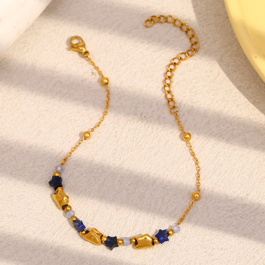 Fashionable Geometric Stainless Steel Plated 18K Gold Star Bracelet for Women with Pearl Accent