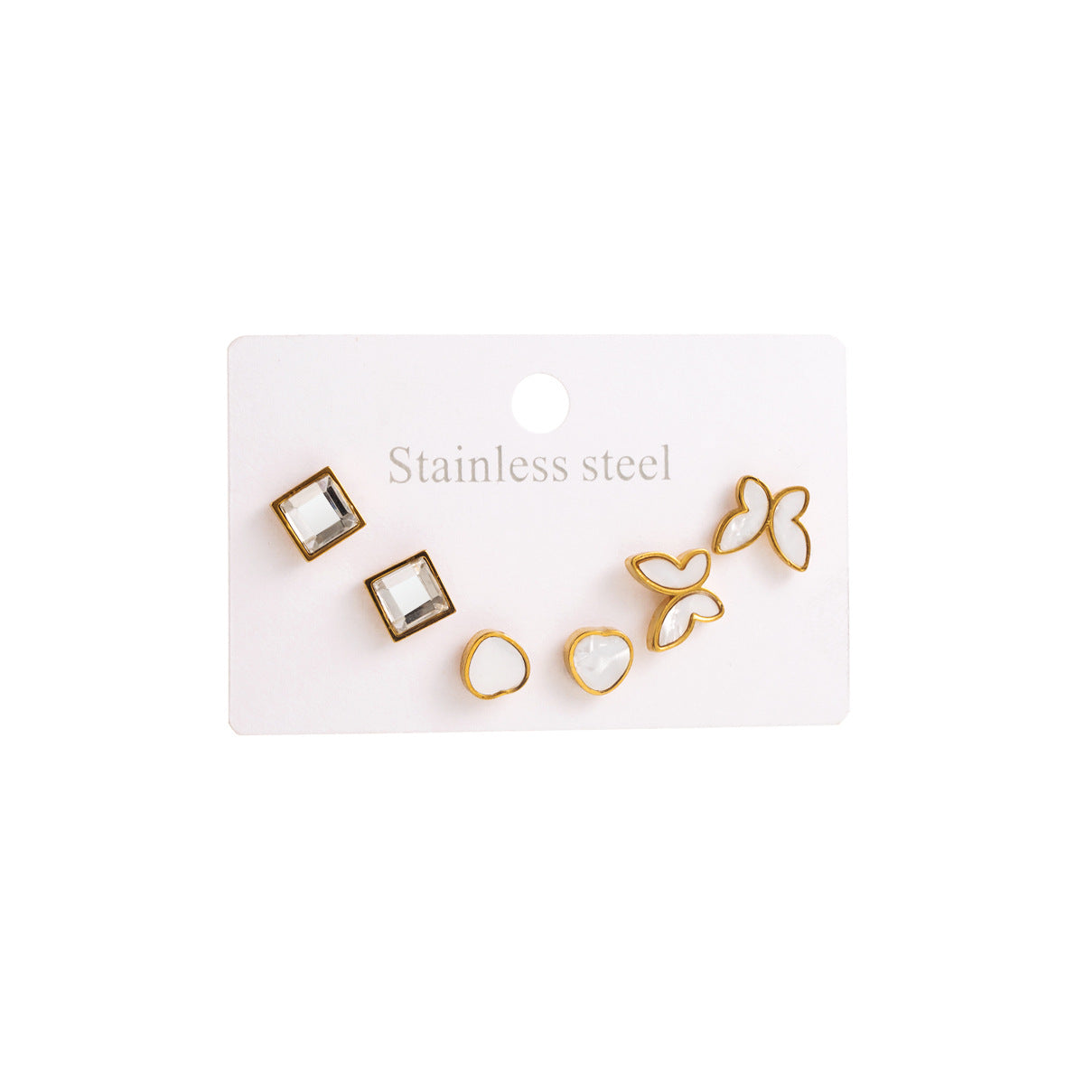 Orecchini minimalisti in acciaio inossidabile a forma di farfalla con intarsi in conchiglia e strass per donna
