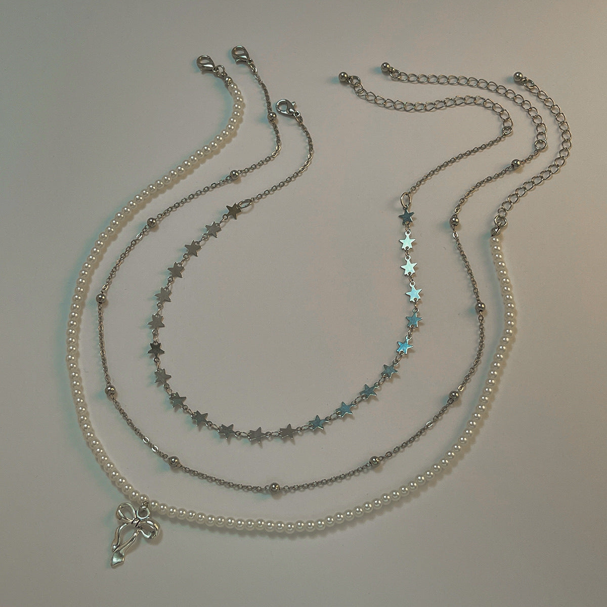 Fashionable Plated Alloy Star Pendant Multi-layer Necklace with Pearl Beads for Women