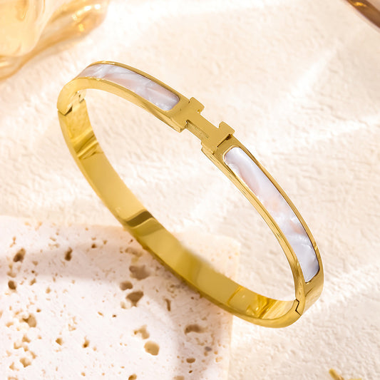 Bracciale minimalista a forma di H in acciaio al titanio con finitura galvanica per uomo e donna, gioiello di moda dal design geometrico