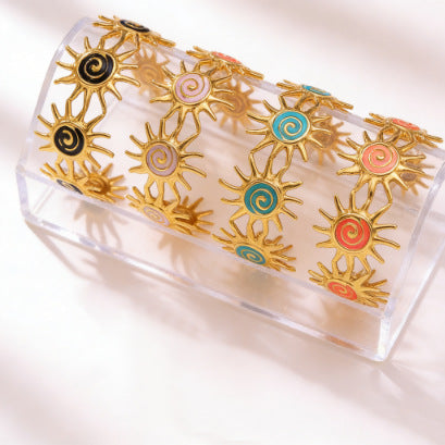 Elegant Stainless Steel Sun Turbine Drip Oil Enamel Bracelet