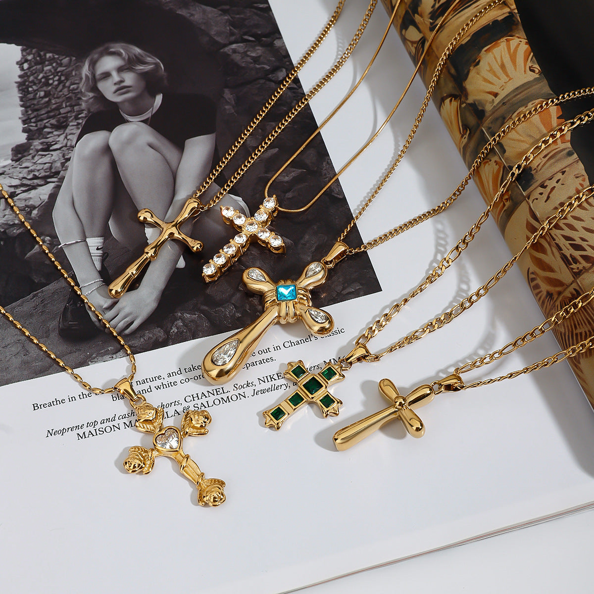 Plated Stainless Steel Geometric Cross Necklace for Women