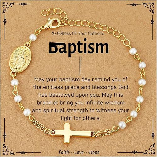 Minimalist Gold Plated Brass Cross Bracelet with White Pearl Inlay for Women