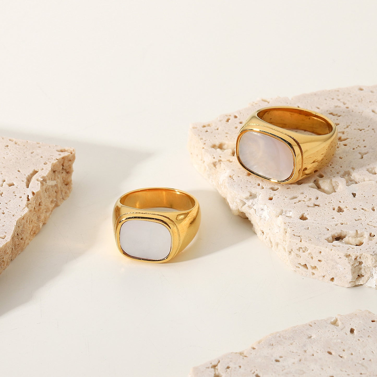 Minimalist Rectangular White Wedding Ring in Stainless Steel with 18K Gold Vacuum Plating for Women