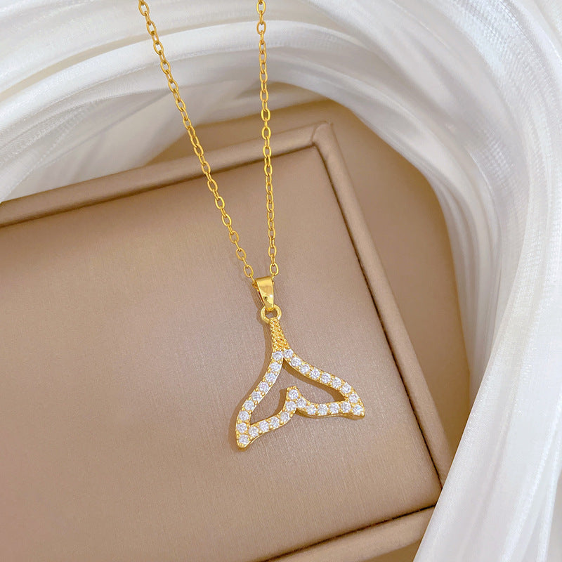 Sweet Minimalist Geometric Titanium Steel Necklace with Cubic Zirconia Inlay and Brass Pendant for Unisex