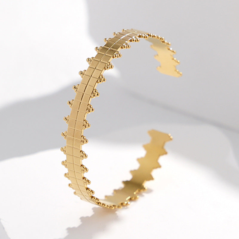 Adjustable Titanium Steel Bracelet for Women with Geometric Line Design Electroplated Finish Statement Cuff