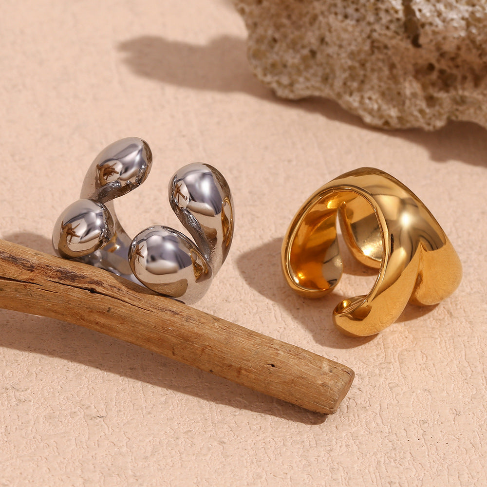 Anillo abierto de acero inoxidable chapado en oro de 18 quilates, estilo minimalista, para mujer, con cuatro formas de lágrima