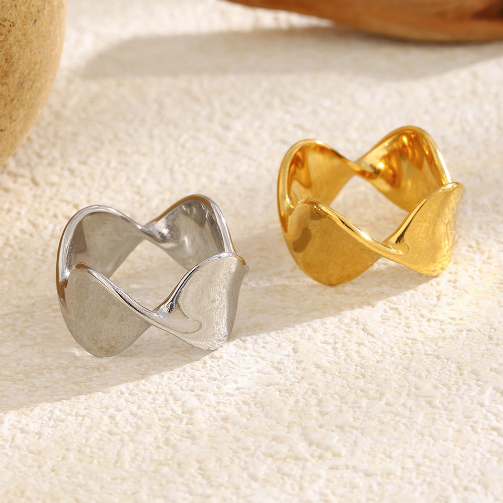 Anello da donna in acciaio inossidabile placcato oro 18 carati, a forma geometrica minimalista