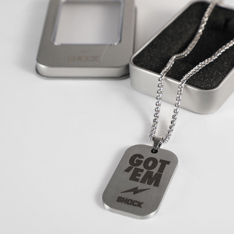 Streetwear Geometric Square Titanium Steel Pendant Stainless Steel Ball Chain Necklace for Unisex