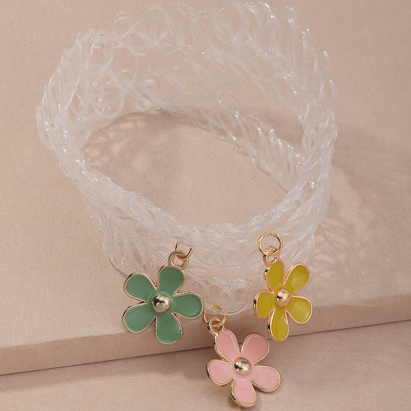 Set di collana girocollo floreale con margherite fatta a mano per bambini, con fascia in tessuto e design stile principessa