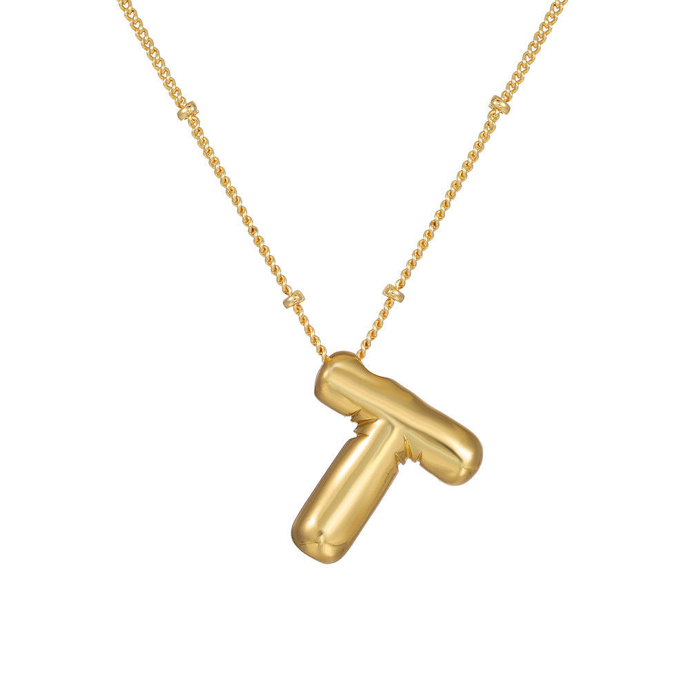 18K Gold Plated Heart Letter Necklace Minimalist Polished Brass Pendant Cable Chain for Women