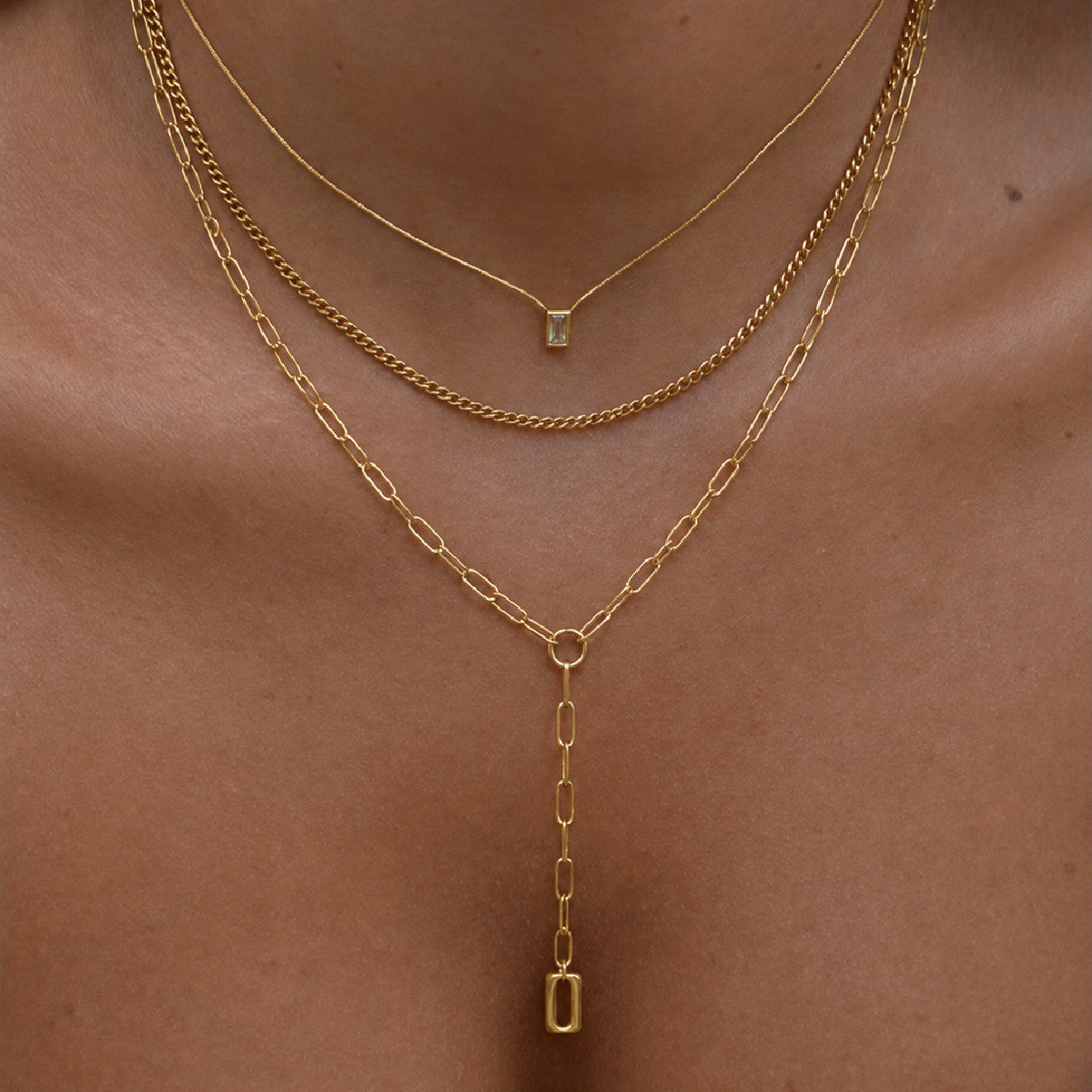 Elegant Rectangle Geometric Cubic Zirconia Pendant PVD Stainless Steel Necklace for Women