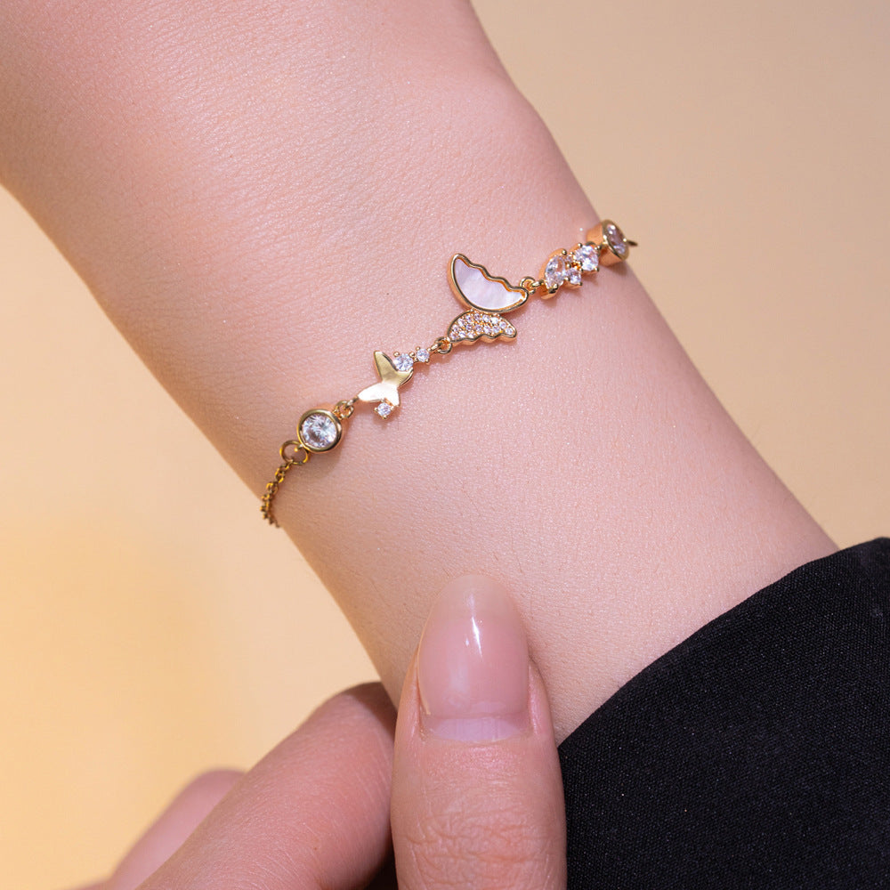 Braccialetto da donna Minimalista Cuore Stella Luna Farfalla con Strass in Acciaio al Titanio con Finitura Placcata