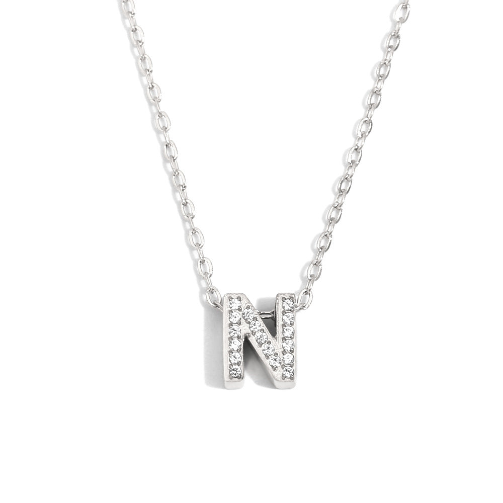 Minimalist Fashion Letter Pendant Necklace for Women Stainless Steel with 18K Gold Plating and Rhinestone Inlay