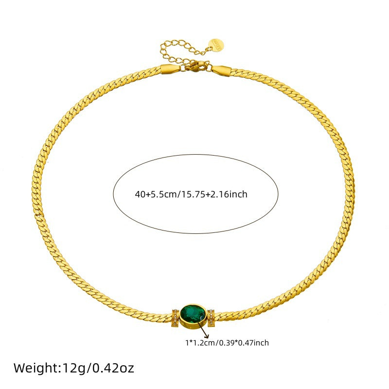 Vintage Emerald Oval Fashion Stainless Steel Rhinestone-Set Bracelet and Necklace for Women