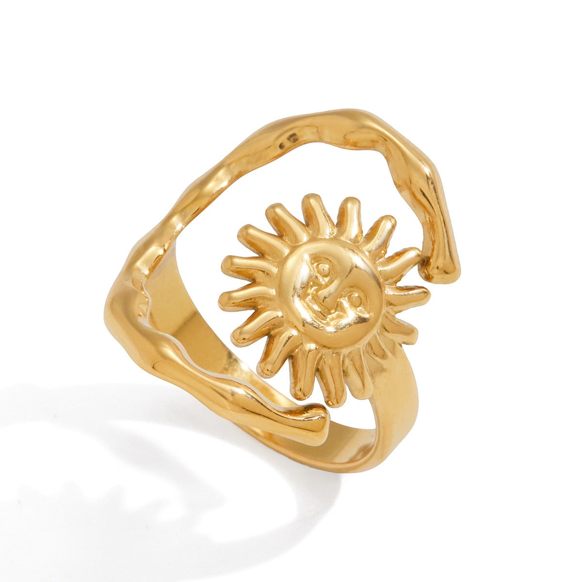 18K Gold Plated Geometric Sun Stainless Steel Ring for Women