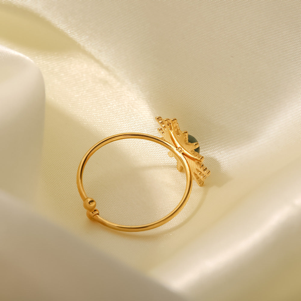 French Vintage Style Sun-Shaped Titanium Steel Ring with Turquoise Inlay for Women