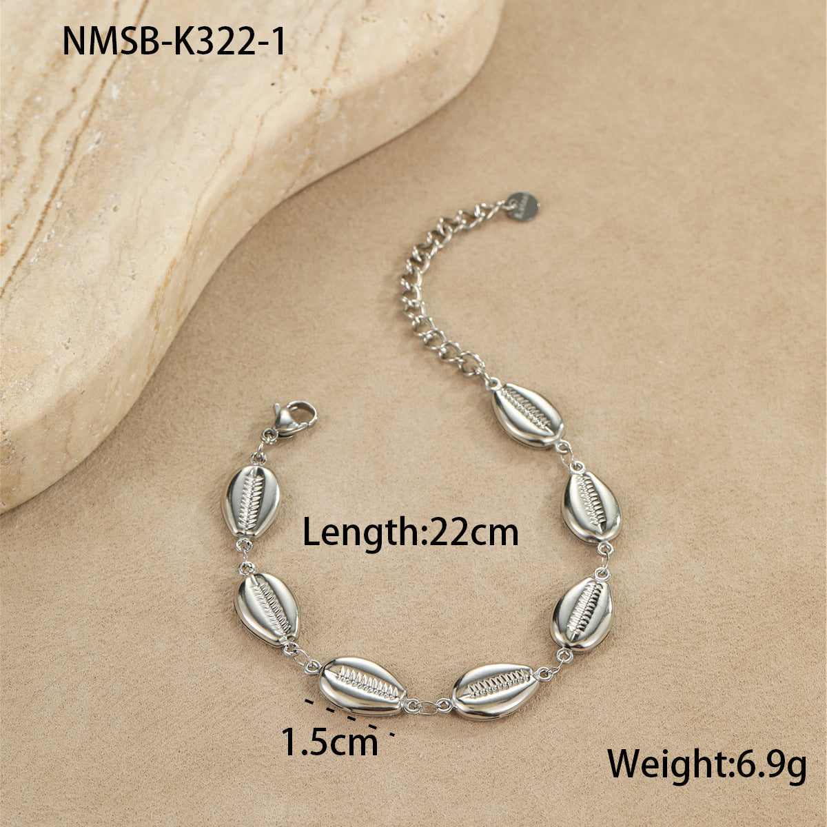 Fashionable Geometric Stainless Steel Hollow Seashell Bracelet with Star and Heart Charms Plated in 18K Gold Ocean-Inspired Women's Jewelry