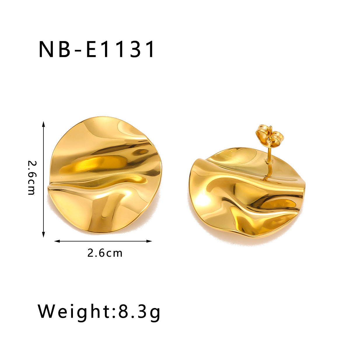 Irregular Ruffled Leaf-Shaped Stainless Steel Earrings with 18K Gold Plating for Women