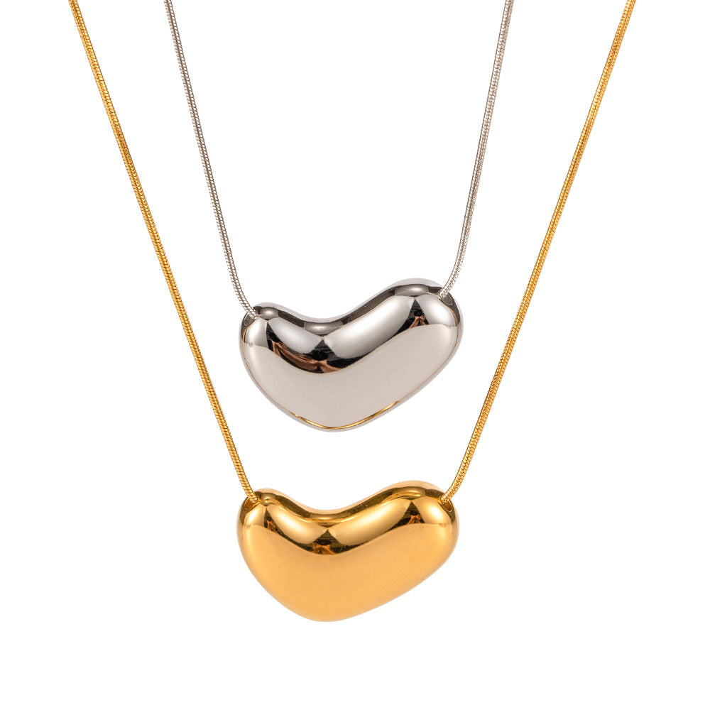 Minimalist Geometric Heart Pendant 18K Gold Plated Titanium Steel Snake Chain Necklace for Women
