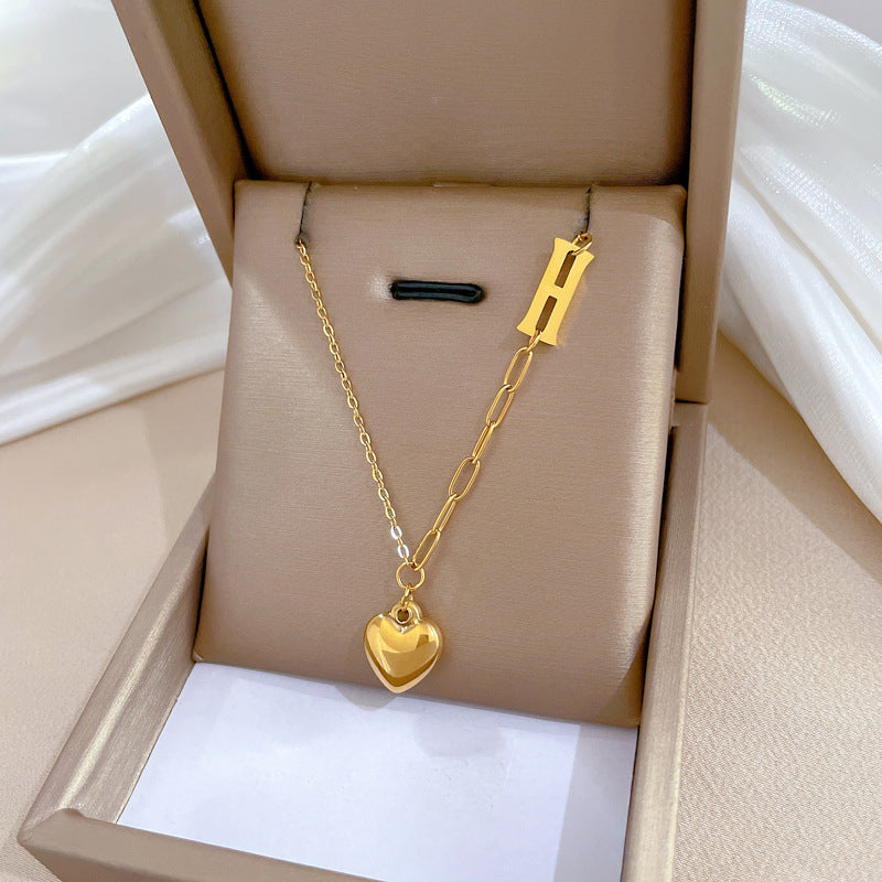 Minimalist Titanium Steel Heart Pendant Necklace for Women and Men with Gold Plated Finish and Geometric Design Locket Chain