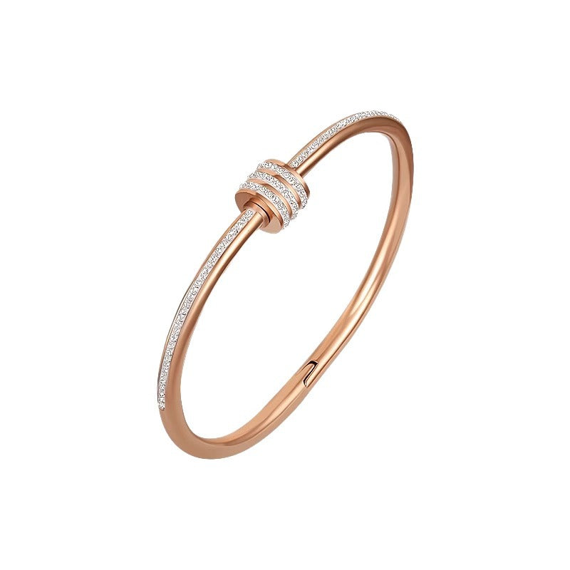 Rose Gold Plated Titanium Steel Zircon Geometric Waist-Shaped Bracelet for Women Luxury Minimalist Hand Jewelry