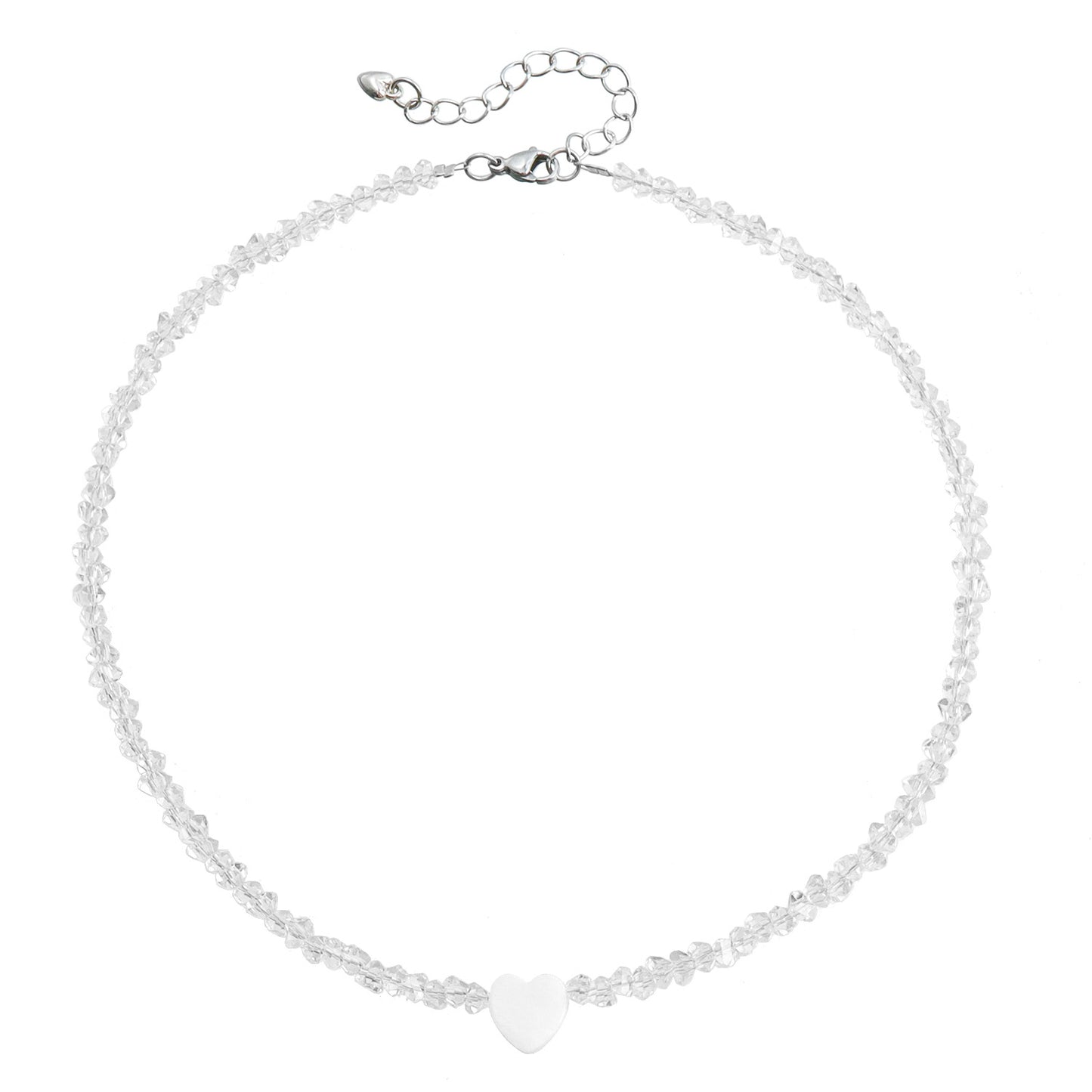 Collar Minimalista de Cuentas de Cristal con Forma de Corazón para Mujer con Colgante de Aleación Chapado en Oro y Delicada Cadena para Clavícula