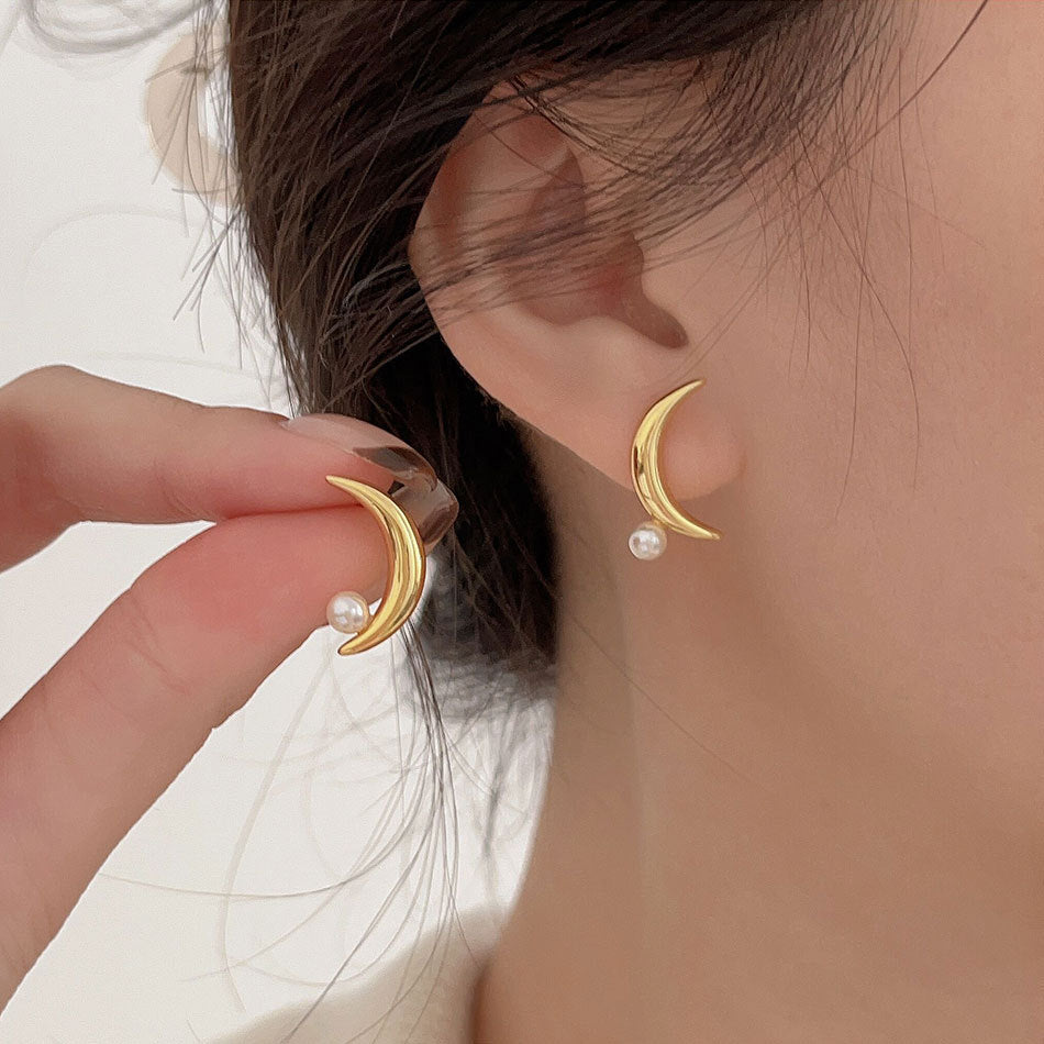 Orecchini a Goccia Luna in Argento Sterling 925 con Perle Intarsiate