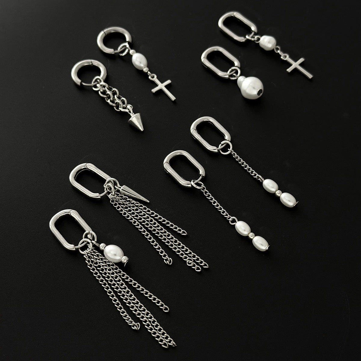 Minimalist Zinc Alloy Plated Pearl Cross Heart Star Earrings for Women