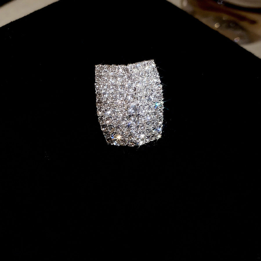 Anello da Donna Aperto Quadrato Geometrico alla Moda con Strass Intarsiato in Acciaio al Titanio, Anello da Dito Lussuoso Minimalista