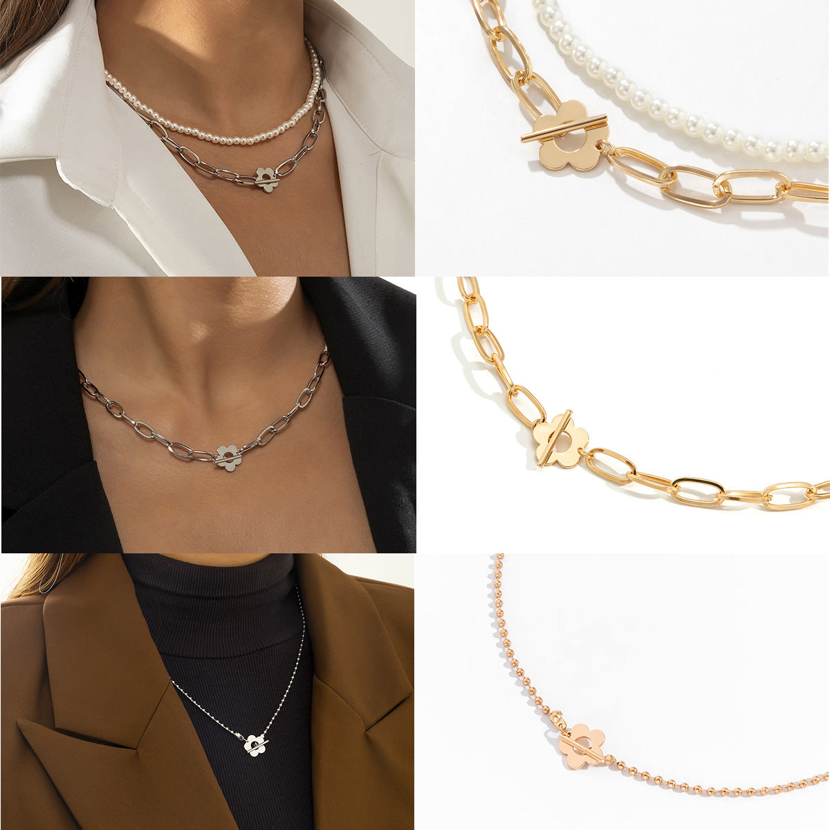 Minimalist Floral Alloy Necklace for Women with Plated Finish and Cross Chain Style