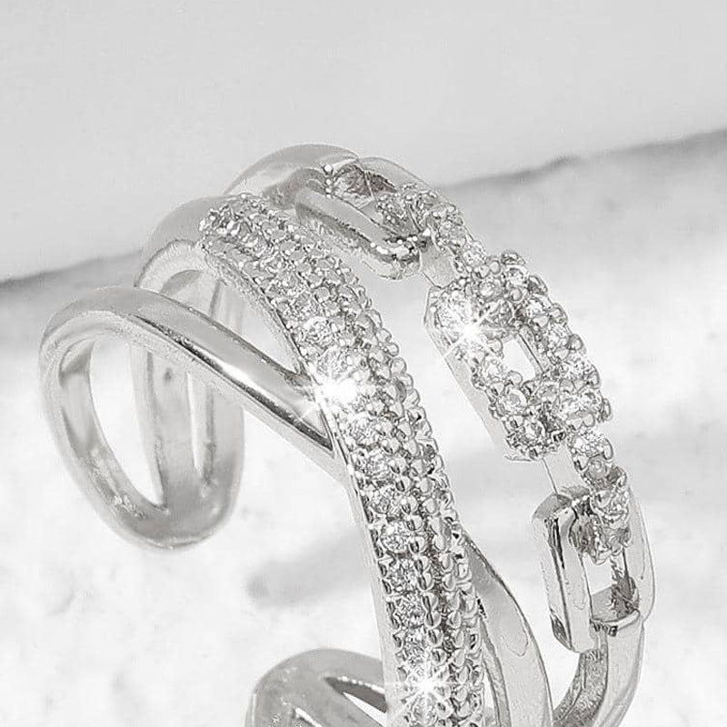 Dulce Anillo Minimalista Geométrico en Forma de U de Cobre con Incrustaciones de Circonita para Mujer