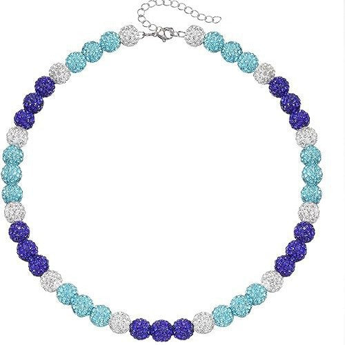 Sporty Geometric Round Resin Disco Ball Necklace with Rhinestone Inlay Unisex Cable Chain