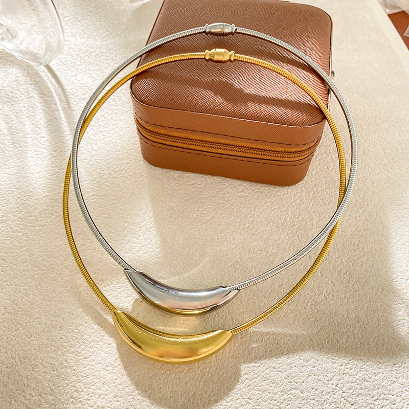 Geometric Oval Hollow Curved Tube Titanium Steel Choker Necklace Plated Unisex