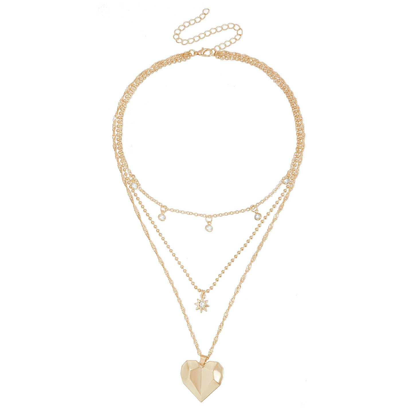 Collar con colgante de corazón de diamantes de imitación vintage bohemio en aleación con acabado chapado para mujer