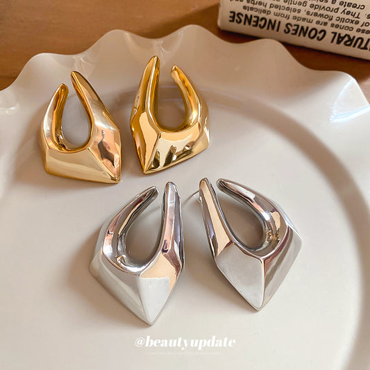 Pendientes de Tuerca Geométricos de Aleación Chapados en Oro Estilo Lujoso con Postes de Plata 925 para Mujer, Diseño de Cuadrilátero Irregular, a la Moda y Elevados para el Uso Diario
