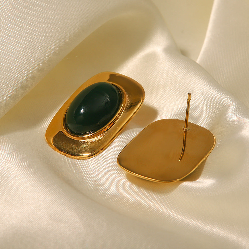 Pendientes ovalados geométricos de acero inoxidable con baño de oro de 18 quilates, minimalistas, vintage, para mujer