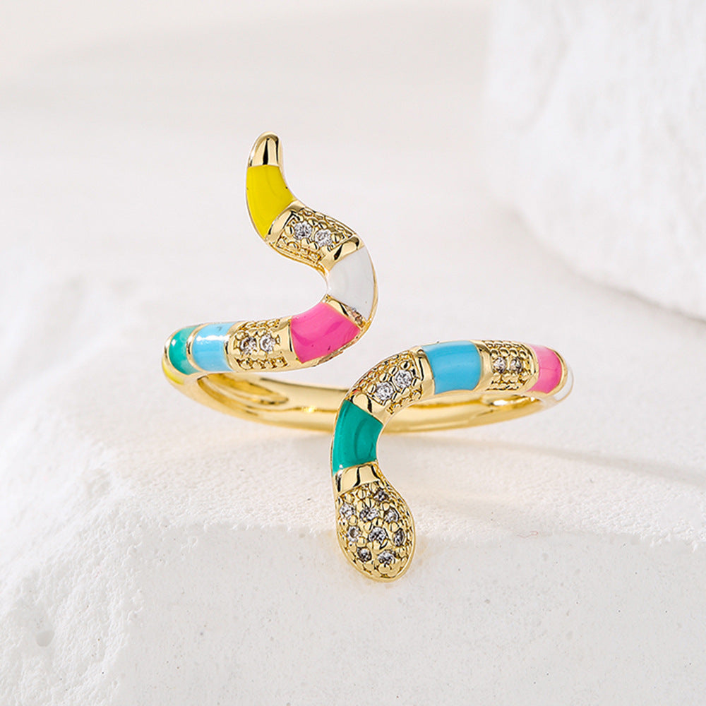 Geometric Brass Gold Plated Cubic Zirconia Drip Oil Ring for Women