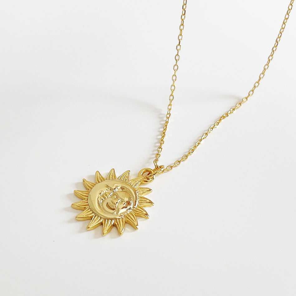 Minimalist 925 Sterling Silver Gold Plated Moon Geometric Pendant Necklace