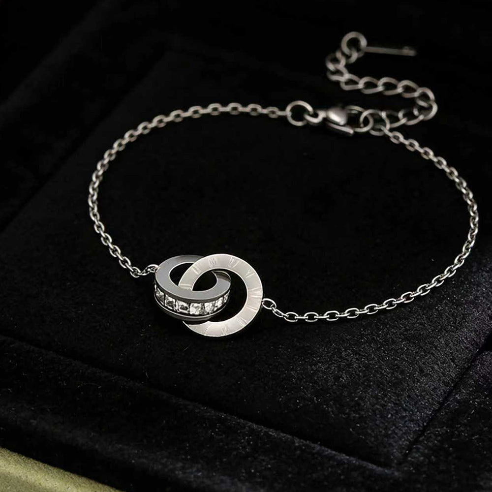 Minimalist Luxury Geometric Letter Stainless Steel Plated Double Ring Roman Numeral Bracelet for Women