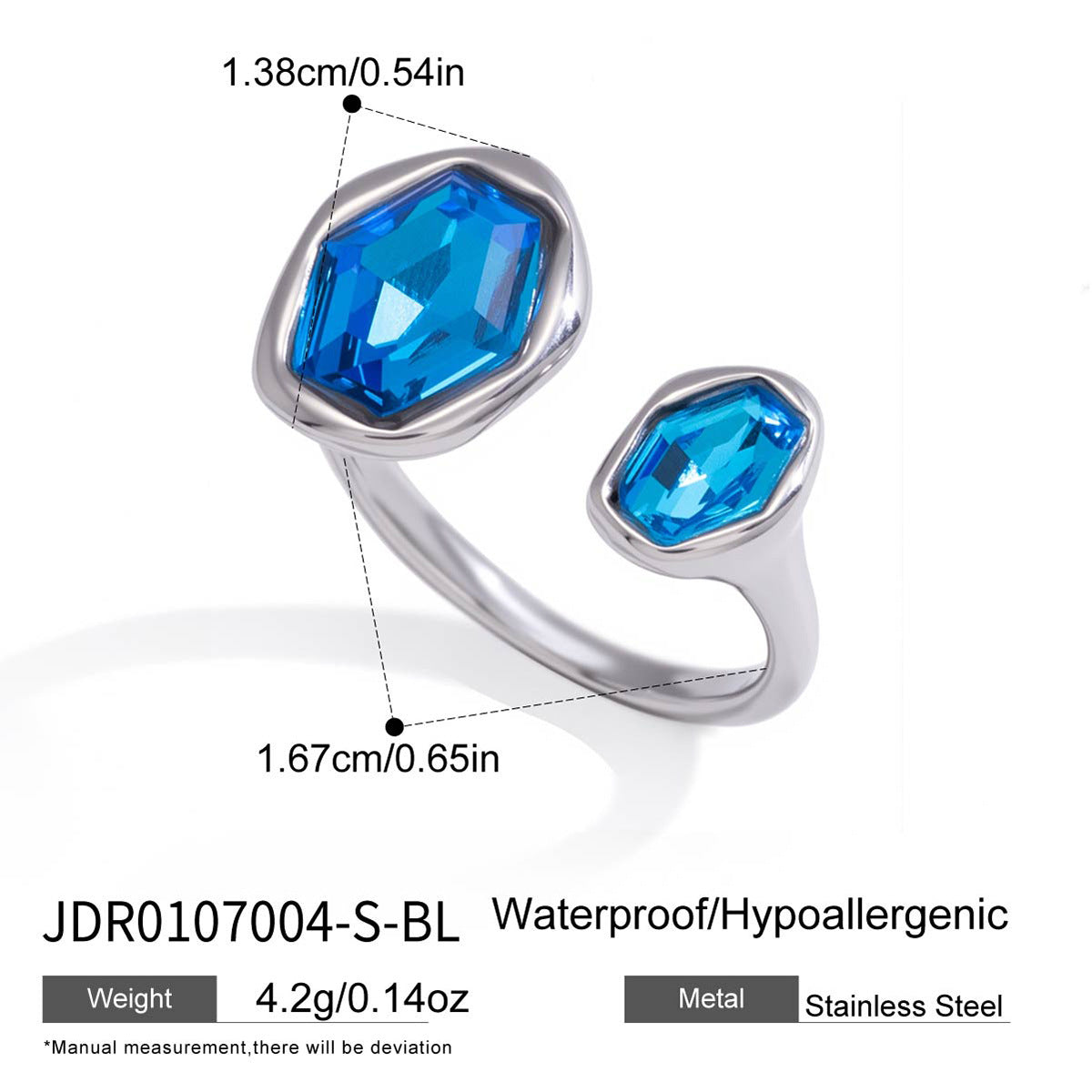 Geometric Plated Stainless Steel Ring with Natural Gemstone for Women