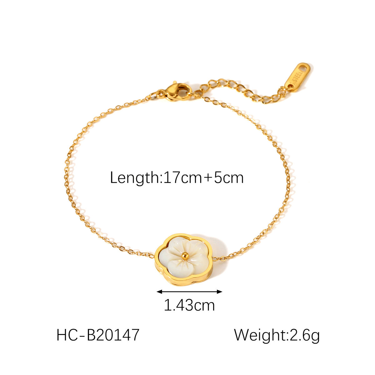 Minimalist Floral Stainless Steel Necklace with Zircon and Mother-of-Pearl Inlay Pendant on Cross Chain for Women