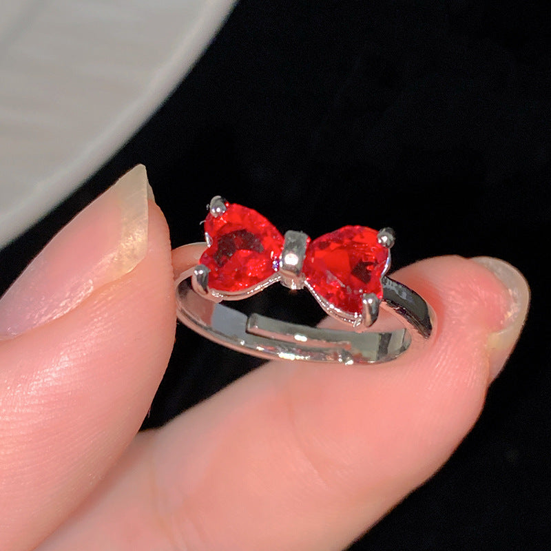 Minimalist Sweet Colorful Crown Flower Bow Teardrop Brass Ring with Cubic Zirconia Inlay for Women