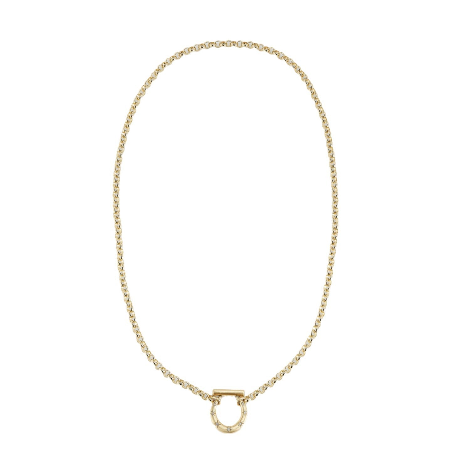 Elegant 18K Gold Plated Stainless Steel Heart Horseshoe Cubic Zirconia Necklace